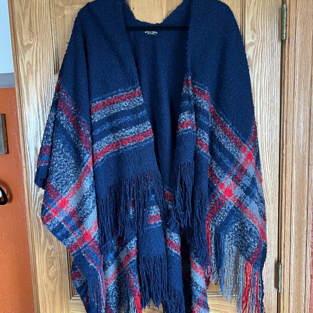 Soo soft! Plaid design poncho by David & Young! Wrap Shawl